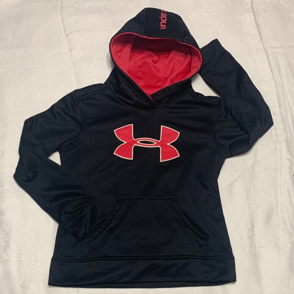 Under Armour Kids Black Hoodie with Dark Pink Logo